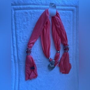 CORAL LARGE CRYSTAL HEART JEWEL SCARF